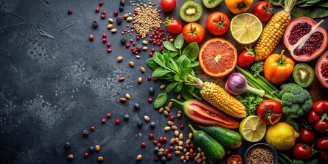 A vibrant array of fresh fruits, vegetables, and legumes, showcasing a colorful and healthy eating concept