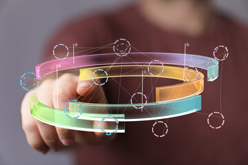 Abstract digital network graphic.  Data points, connections, and nodes visualized.  Ideal for technology, business, and analytics.