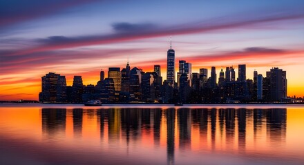 New York City Skyline: Sunset Panorama Urban Reflection Cityscape