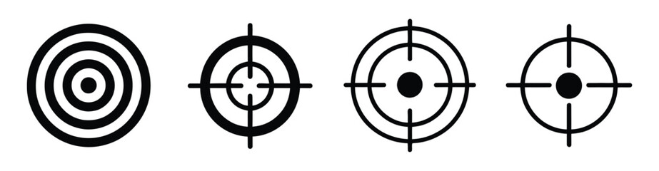 Illustration of four target symbols isolated on white background, representing goals, precision, accuracy, and strategic focus for achieving success