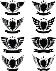 Shield with wings vector silhouette