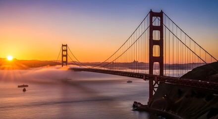 Fototapeta premium Golden Gate Bridge: Sunrise San Francisco Bay Morning Scene