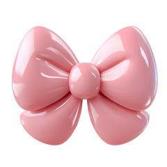 Glossy Pink Bow Ribbon Isolated on Transparent Background