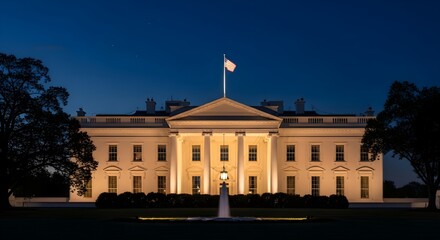 Naklejka premium The White House: Iconic American Government Building Night Illumination