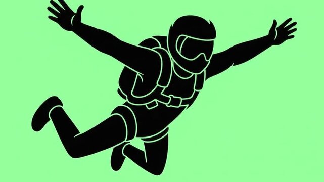 A skydiver is in freefall with arms outstretched enjoying the thrill of skydiving in silhouette 4k video