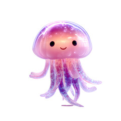 Cute 3D Jellyfish Character with Galaxy Texture and Smiley Face on Transparent Background