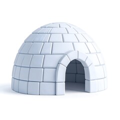 3d cartoon igloo made of snow blocks, domed structure with small tunnel entrance, realistic snow texture.