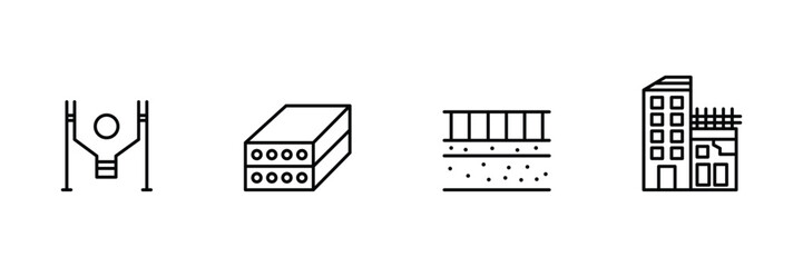 Precast concrete construction technology element icon vector illustration set with building slab girder structure component outline line art in civil engineering.