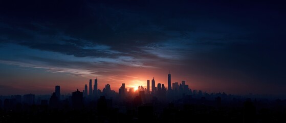Silhouette Cityscape at Sunrise