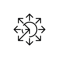 Circular diagram with outward pointing arrows representing expansion