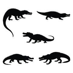 Set of crocodile silhouette 