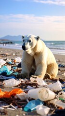 Polar bear on polluted beach (1)