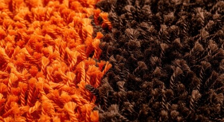 Intriguing textural contrast: detailed close-up of juxtaposed orange and brown woven fabric