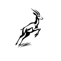 Obraz premium Minimalist Jumping Gazelle Silhouette – Simple Vector Line Art – Black & White Game Icon