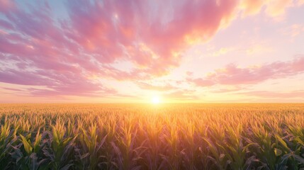 Golden cornfield at sunset.