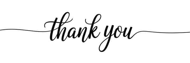 Elegant black script thank you text on white background