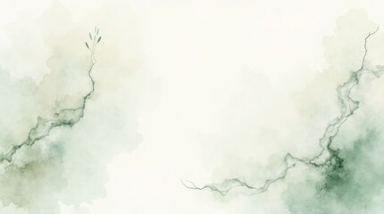 Delicate green branches with watercolor splashes abstract