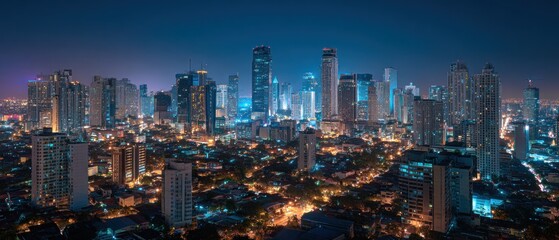 Naklejka premium Night Lights of Manila: A Panoramic View of the City Skyline