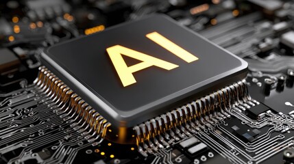 AI Chip: A close-up shot of an AI chip, it show the powerful potential and sophistication of artificial intelligence and machine learning
