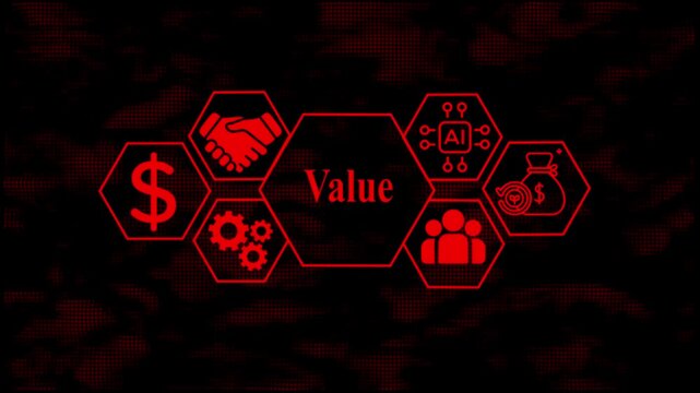 Business Value Proposition Partnership A I Technology and Teamwork Concept Red Icons on Dark
