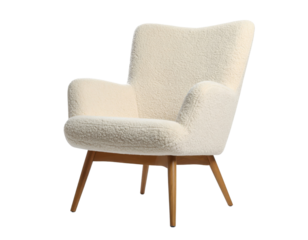 A stylish armchair with a plush, textured upholstery and wooden legs, offering comfort and modern design.