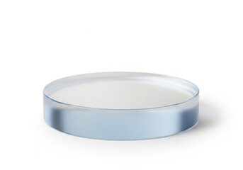 Transparent round glass disc isolated on white background