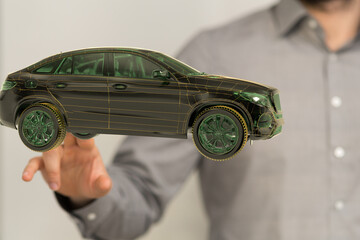 Futuristic car concept. 3D model visualization. Automotive technology.