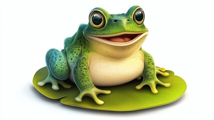 Cheerful frog sitting on a lily pad.