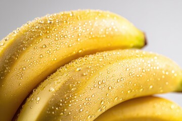 Close-up of three bananas covered in water droplets