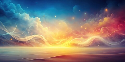 Obraz premium Dreamlike ethereal landscape of flowing energy and celestial bodies above a serene sandy expanse