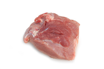 Raw pork meat pieces isolated on white studio background.