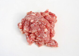 Finely chopped pork isolated on white studio background.
