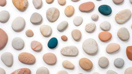 Elegant Collection of Smooth Beach Stones Arranged on White Surface for Spa or Wellness Background