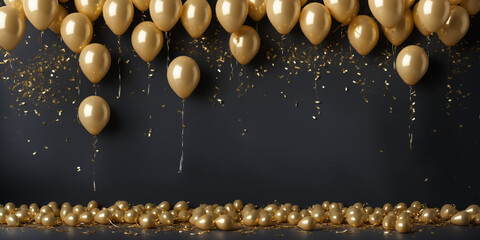 Gold Balloons with Glitter and Confetti Background for Festive Celebrations