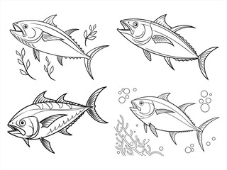 coloring page line art the tuna black vector bundle