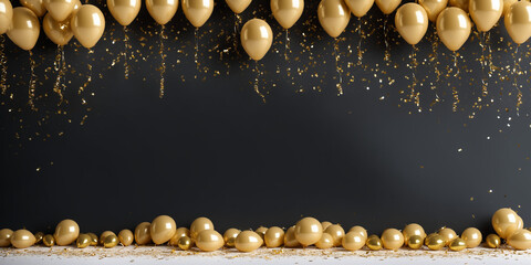 Gold Balloons with Glitter and Confetti Background for Festive Celebrations