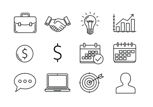 Comprehensive icon set featuring diverse color options and classic typography for professional design applications