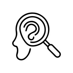 magnifying glass  on someone's ear vector icon