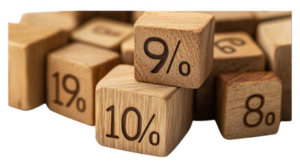 Wooden blocks display various percentages arranged in an transparent manner for visual interest
