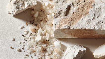 Light-toned rock fragments and salt crystals