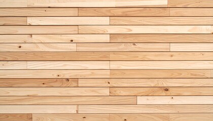 Fototapeta premium Horizontal honey oak wooden slat wall with seamless natural grain texture for interior decoration.