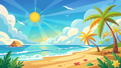 tropical beach with palm trees and sea