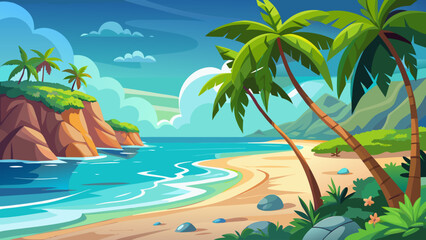 tropical beach with palm trees and sea