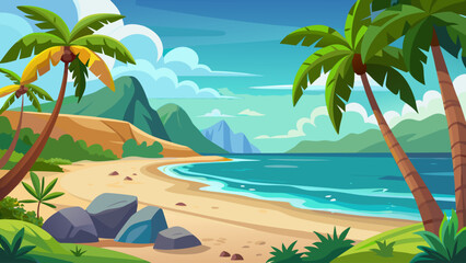 tropical beach with palm trees and sea