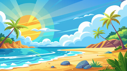 tropical beach with palm trees and sea