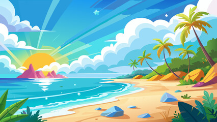 tropical beach with palm trees and sea