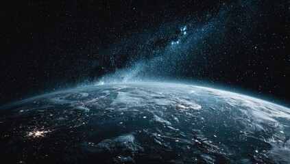 Obraz premium Earth seen from space, night side, Milky Way