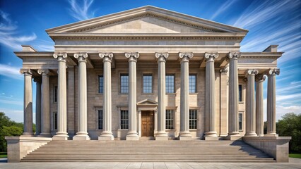Fototapeta premium A Majestic Neoclassical Building with a Grand Entrance and Impressive Colonnade Under a Vivid Sky