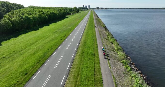 Aerial footage of the Oostvaarders dike along the IJ lake.
