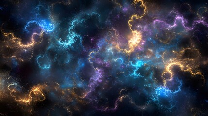 Fototapeta premium Cosmic Nebula Swirls Blue Purple Gold Space Background
